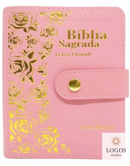 Bíblia Sagrada - ARC - com Harpa Pentecostal - letra grande -  carteira com caneta - rosa claro. 39628