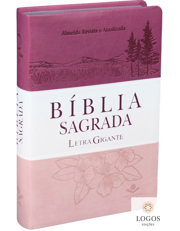 Bíblia Sagrada - letra gigante - capa rosa triotone com beiras prateadas e índice digital. 7898521819286