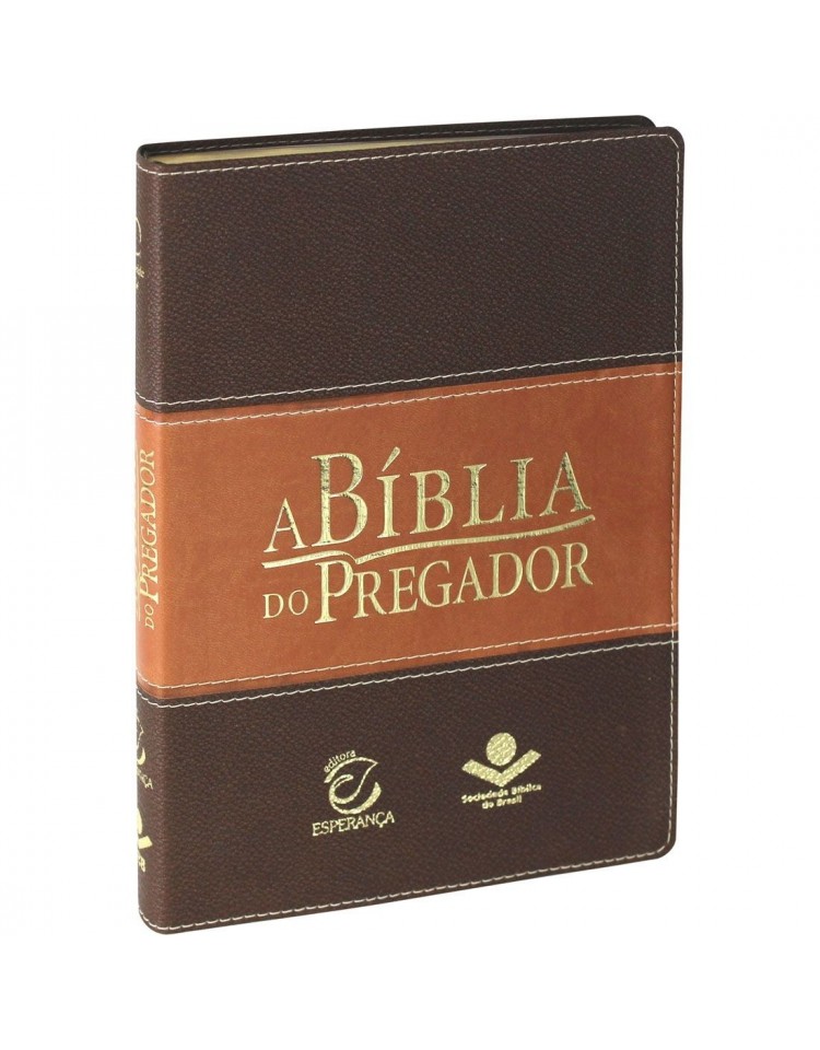 Bíblia do Pregador - capa em couro sintético - Castanho claro e escuro