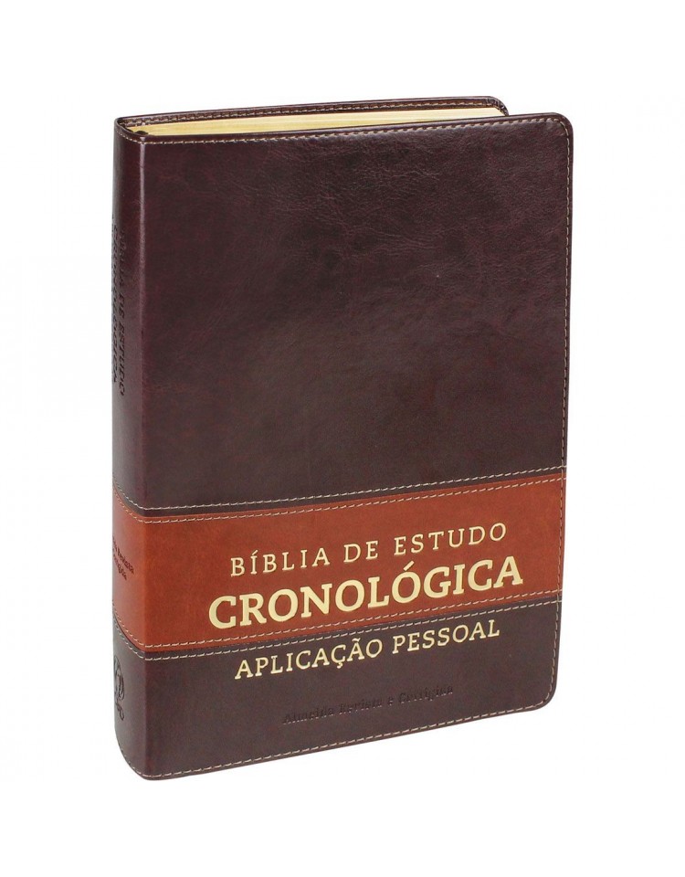 Bíblia de Estudo Cronológica Aplicação Pessoal - capa luxo - Castanho claro e escuro