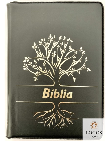Bíblia com capa em couro sintético, fecho de correr - preta. 9789896502386