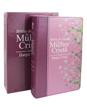 Bíblia de Estudo da Mulher Cristã - com harpa - média - capa luxo rosa
