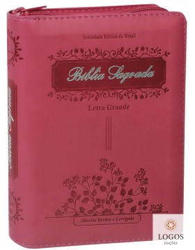 Bíblia Sagrada com capa em couro sintético, fecho de correr e índice digital - rosa. 7899938412985