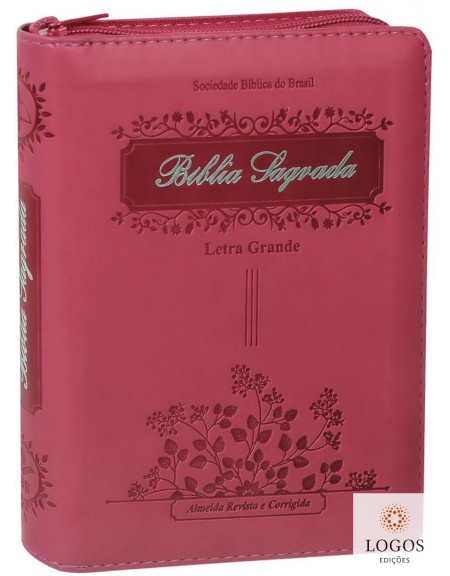Bíblia Sagrada com capa em couro sintético, fecho de correr e índice digital - rosa. 7899938412985