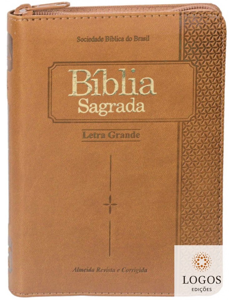 Bíblia Sagrada com capa em couro sintético, fecho de correr e índice digital - castanho. 7899938412978