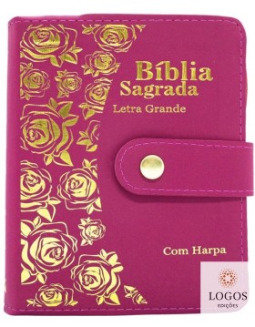Bíblia Sagrada - ARC - com Harpa Pentecostal - letra grande -  carteira com caneta - rosa pink. 42123