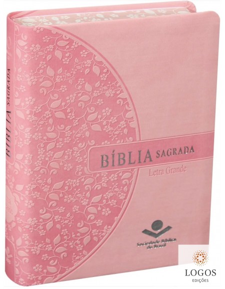 Bíblia Sagrada - compacta com letra grande - capa rosa claro com beiras floridas. 7898521815929