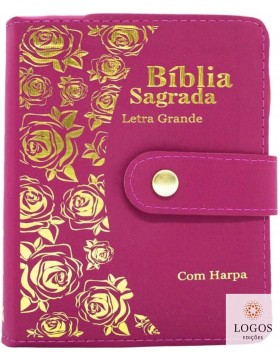 Bíblia Sagrada - ARC - com Harpa Pentecostal - letra grande -  carteira com caneta - rosa pink. 42123