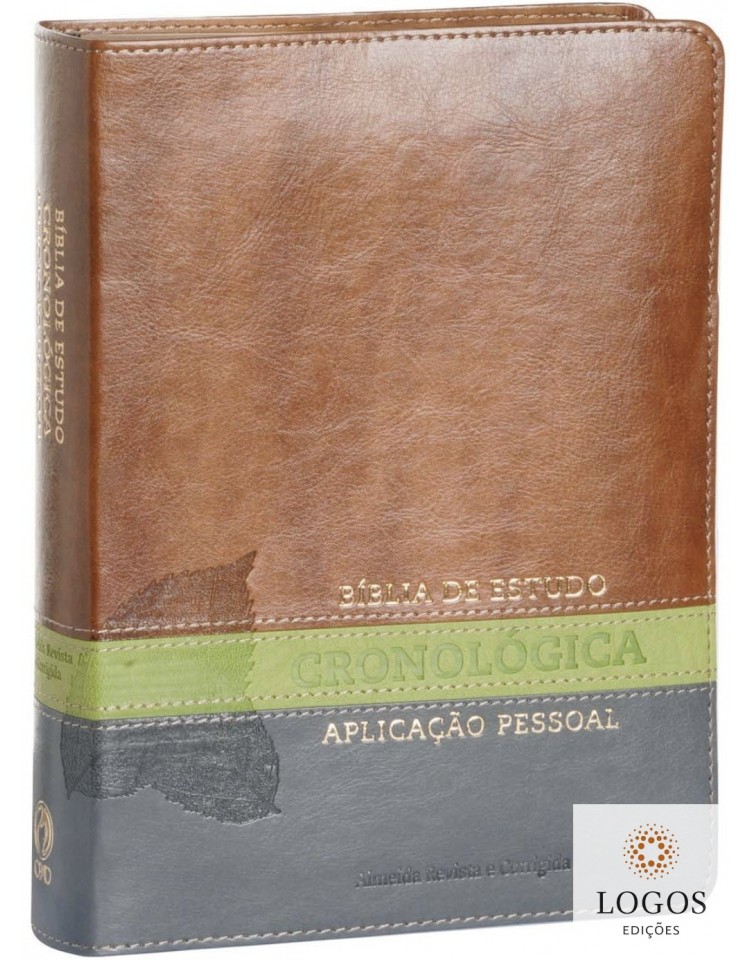 Bíblia de Estudo Cronológica Aplicação Pessoal - capa luxo - Castanho e verde. 9788526313101