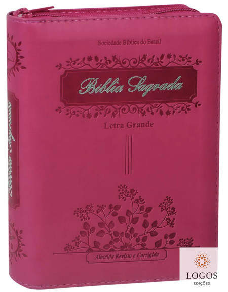 Bíblia Sagrada com capa em couro sintético, fecho de correr e índice digital - rosa. 7899938412985