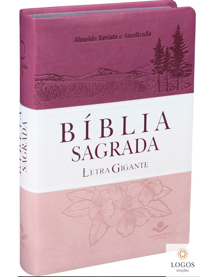 Bíblia Sagrada - letra gigante - capa rosa triotone com beiras prateadas e índice digital. 7898521819286
