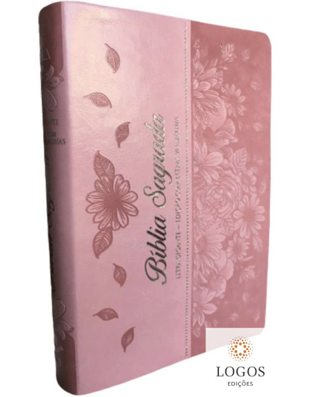 Bíblia Sagrada - letra gigante - rosa claro com beiras prateadas e índice digital. 7899938412848