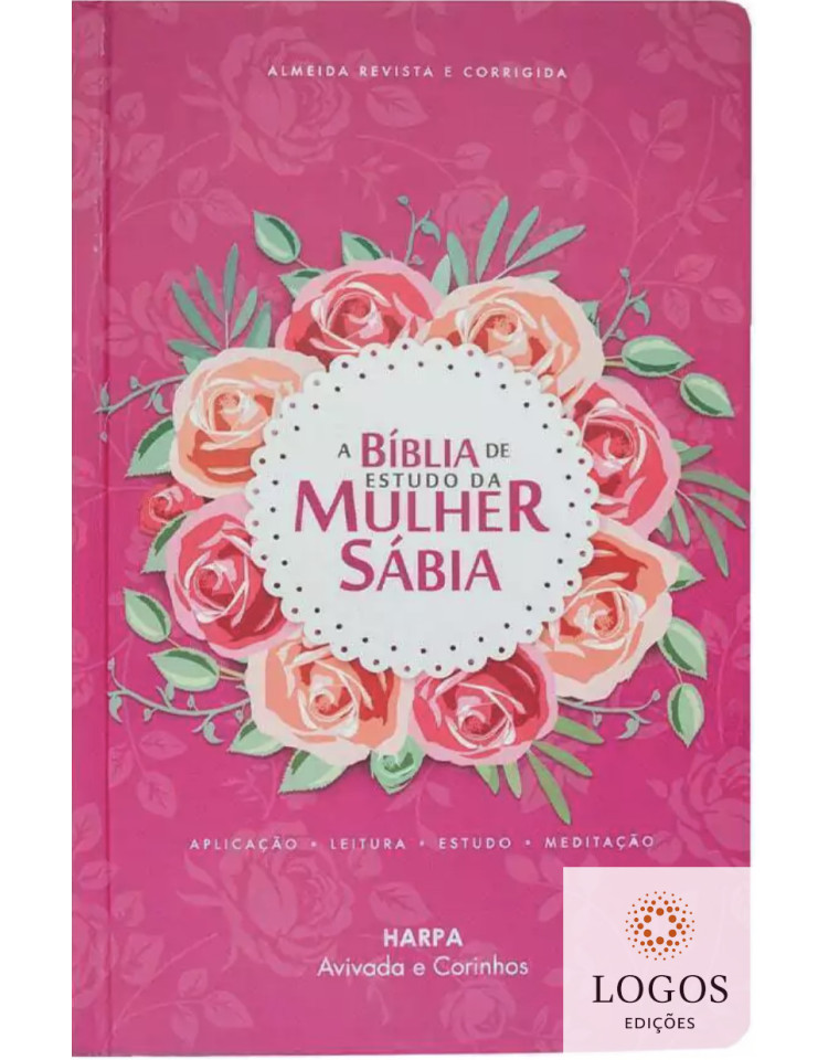 Bíblia de Estudo da Mulher Sábia - ARC - com Harpa Avivada e Corinhos - letra ultra-gigante - capa luxo - Rosas. 7908084611682