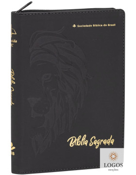 Bíblia Sagrada - linha ouro - leão - com capa em couro sintético, fecho de correr e índice digital - preto. 7899938420140