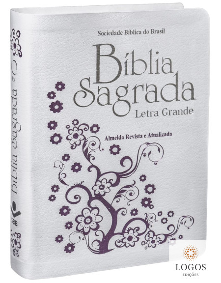 Bíblia Sagrada - compacta com letra grande - capa branca com beiras prateadas. 7898521805791