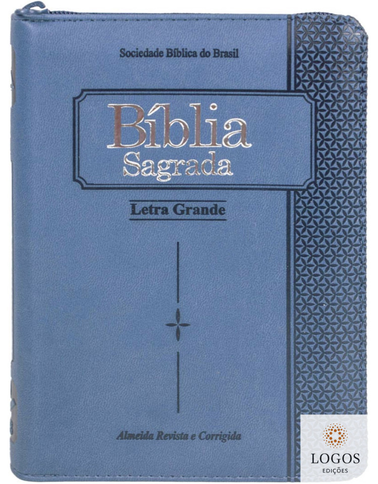Bíblia Sagrada com capa em couro sintético, fecho de correr e índice digital - azul. 7899938412961