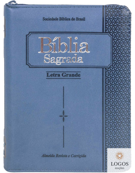 Bíblia Sagrada com capa em couro sintético, fecho de correr e índice digital - azul. 7899938412961