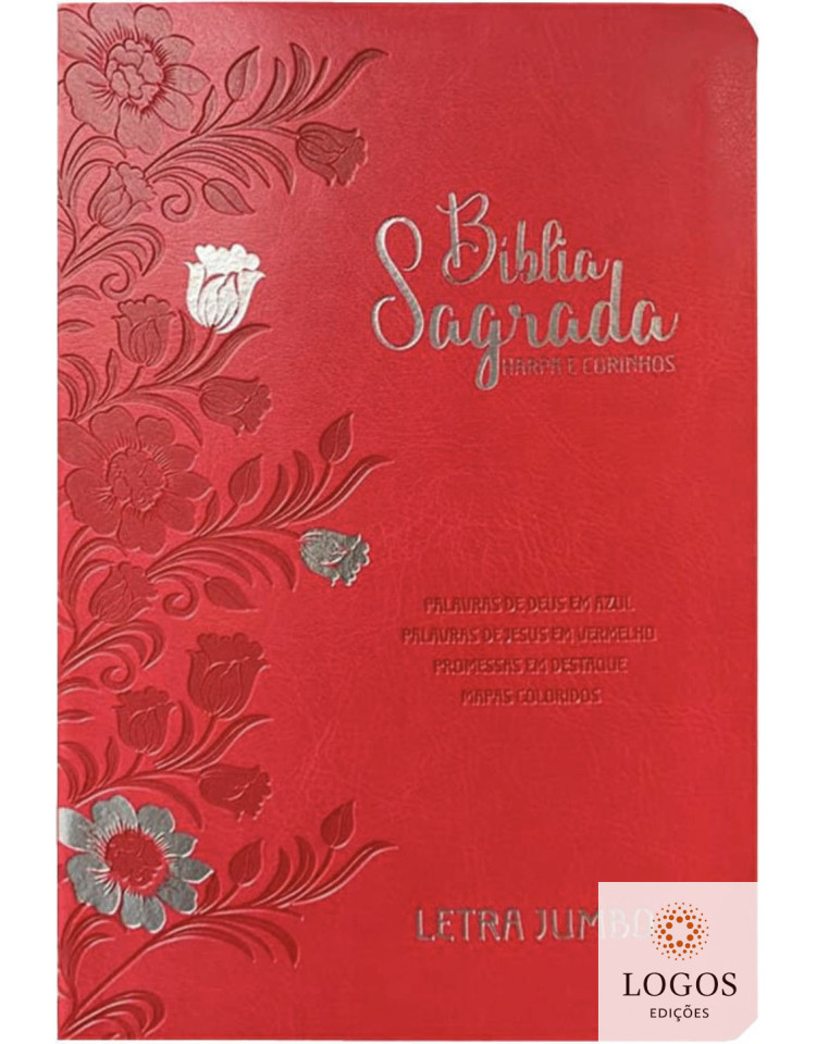 Bíblia Sagrada - ARC - com Harpa e Corinhos - Full Color - Letra Jumbo - Capa Luxo - Floral Vermelha. 49756