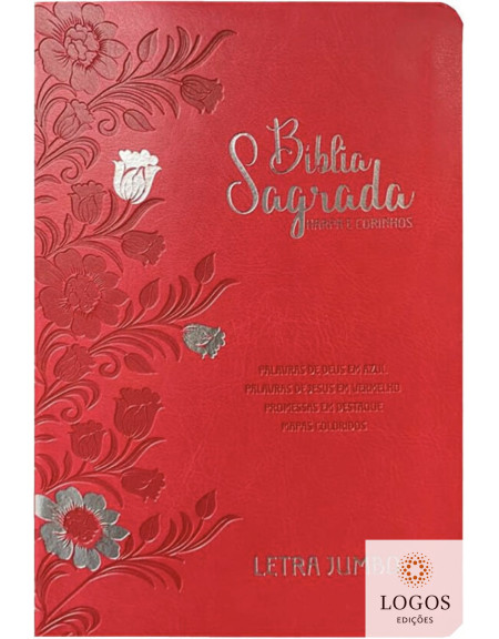 Bíblia Sagrada - ARC - com Harpa e Corinhos - Full Color - Letra Jumbo - Capa Luxo - Floral Vermelha. 49756