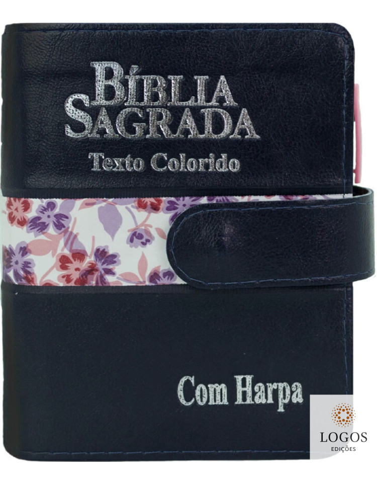 Bíblia Sagrada - ARC - com Harpa Avivada e Corinhos - letra grande -  texto colorido - carteira com caneta - azul. 49738 Bíblia Sagrada - ARC - com Harpa Avivada e Corinhos - letra grande -  texto colorido - carteira com caneta - azul. 49738