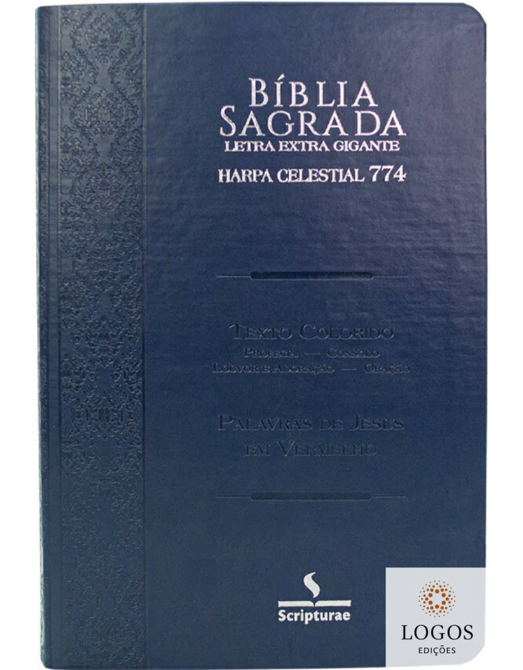 Bíblia Sagrada - ARC - com Harpa Celestial - Texto colorido - Letra extra-gigante - Capa Luxo - Azul Brasão