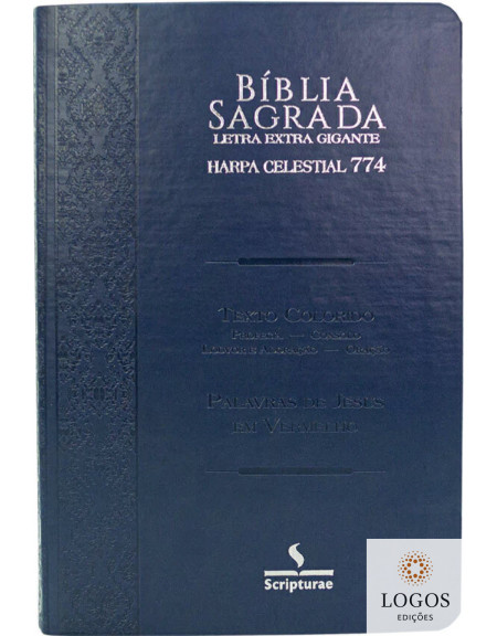 Bíblia Sagrada - ARC - com Harpa Celestial - Texto colorido - Letra extra-gigante - Capa Luxo - Azul Brasão