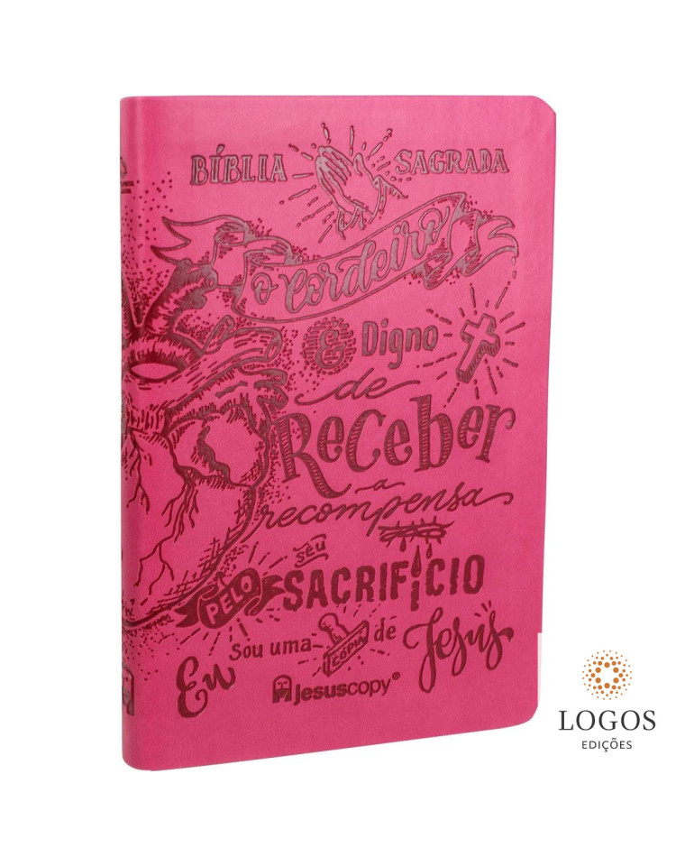 Bíblia JesusCopy - NAA - capa couro sintético - Lettering - pink. 7899938410592