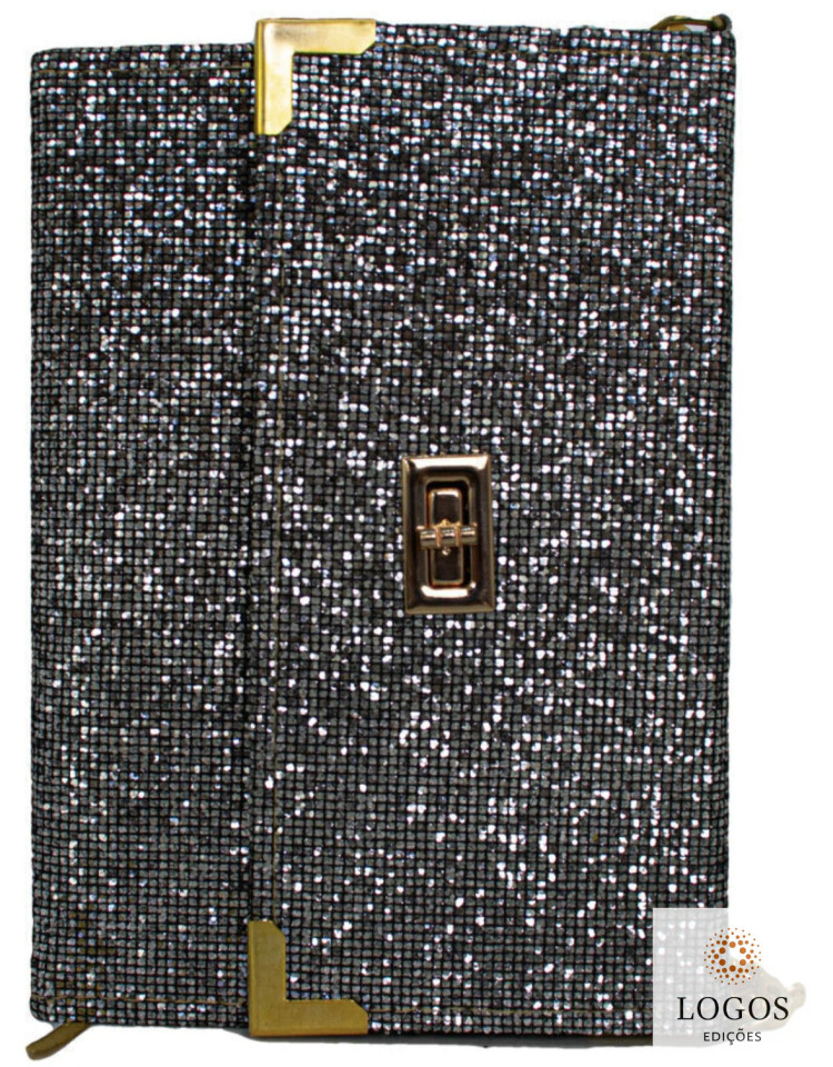 Bíblia bolsa com alça - ARC - harpa - Glitter prata. 7796898984043