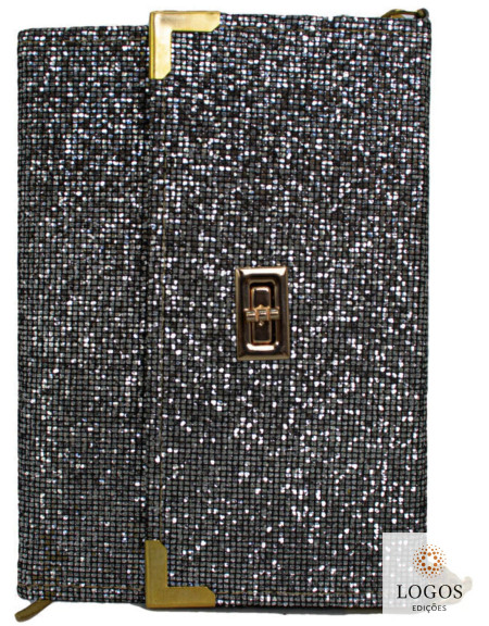 Bíblia bolsa com alça - ARC - harpa - Glitter prata. 7796898984043