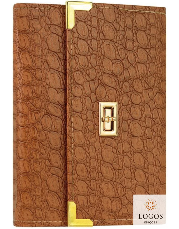 Bíblia bolsa com alça - ARC - harpa - Croco Caramelo. 7796898983282