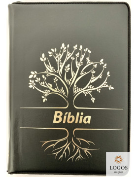 Bíblia com capa em couro sintético, fecho de correr - preta. 9789896502386