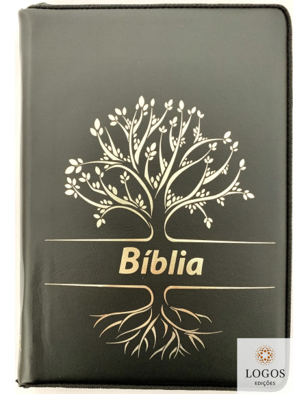 Bíblia com capa em couro sintético, fecho de correr - preta. 9789896502386