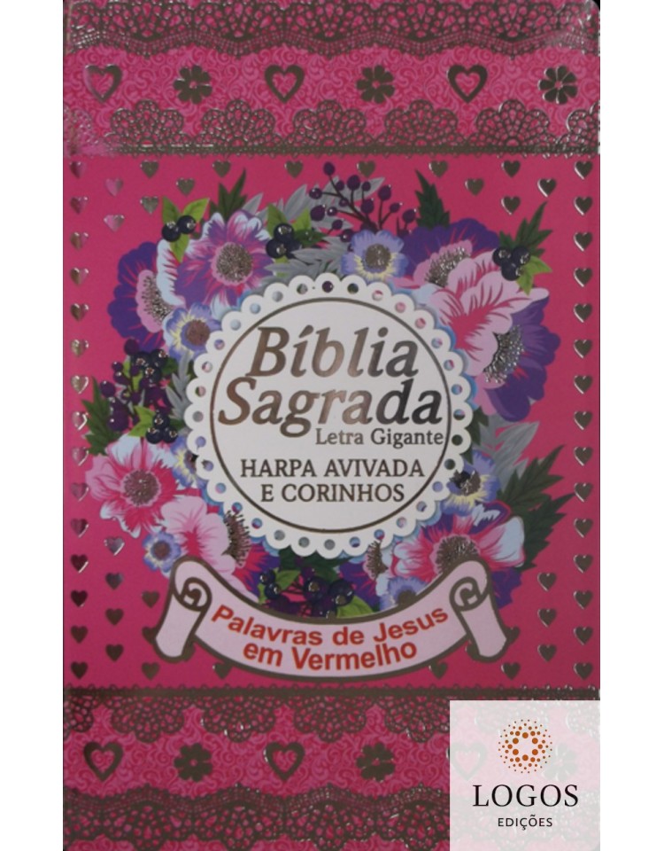 Bíblia Sagrada - ARC - com Harpa Avivada e Corinhos - letra gigante - capa laminada pink com beiras floridas. 7908084601959