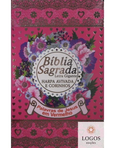Bíblia Sagrada - ARC - com Harpa Avivada e Corinhos - letra gigante - capa laminada pink com beiras floridas. 7908084601959
