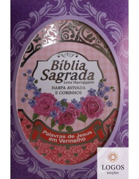 Bíblia Sagrada - ARC - com Harpa Avivada e Corinhos - letra hiper-gigante - capa luxo laminada rosa salmão com beiras floridas