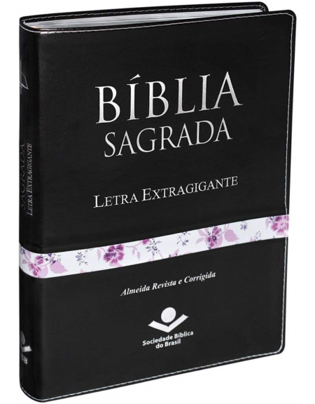 Bíblia com letra extra-gigante - com índice digital - capa preta com faixa florida
