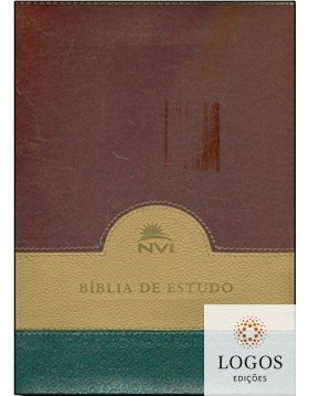 Bíblia de Estudo NVI - edição de luxo - capa PU verde, bege e vinho. 9788000001975