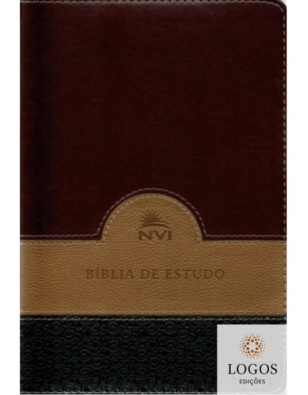 Bíblia de Estudo NVI - edição de luxo - capa PU verde, bege e vinho. 9788000001975