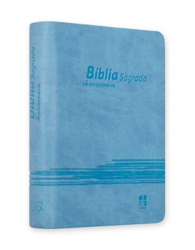 Bíblia - capa em camurça - azul claro com relevo