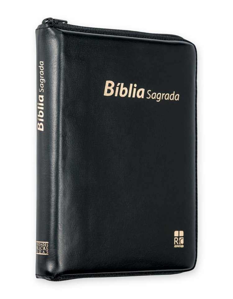 Bíblia com capa em couro sintético, fecho de correr - preta