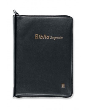 Bíblia com capa em couro sintético, fecho de correr - preta