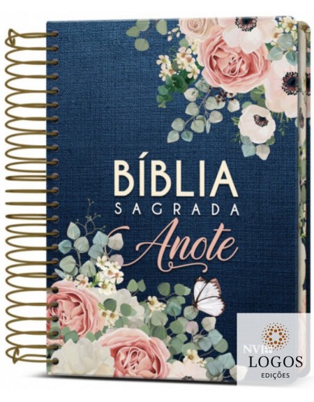 Bíblia Anote - NVI - letra grande - capa espiral - flores jeans. 9786588364291