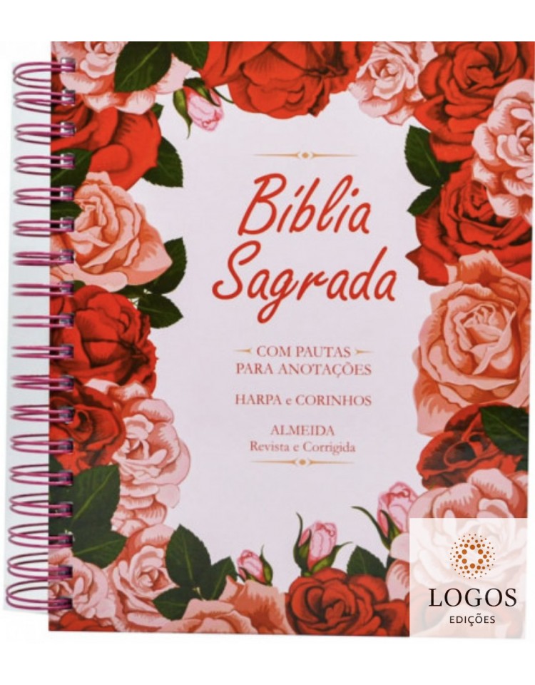 Bíblia Sagrada com Espaço para Anotações - ARC - letra grande - capa espiral - floral rosa. 7908084608705
