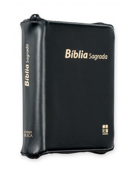 Bíblia com capa em couro sintético, fecho de correr - edição de bolso - preta