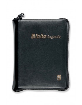 Bíblia com capa em couro sintético, fecho de correr - edição de bolso - preta
