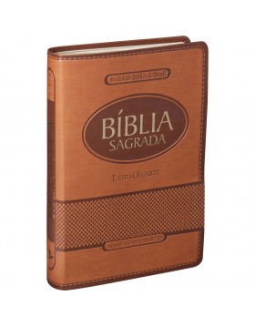 Bíblia Sagrada - letra gigante - capa castanho claro com beiras douradas e índice digital
