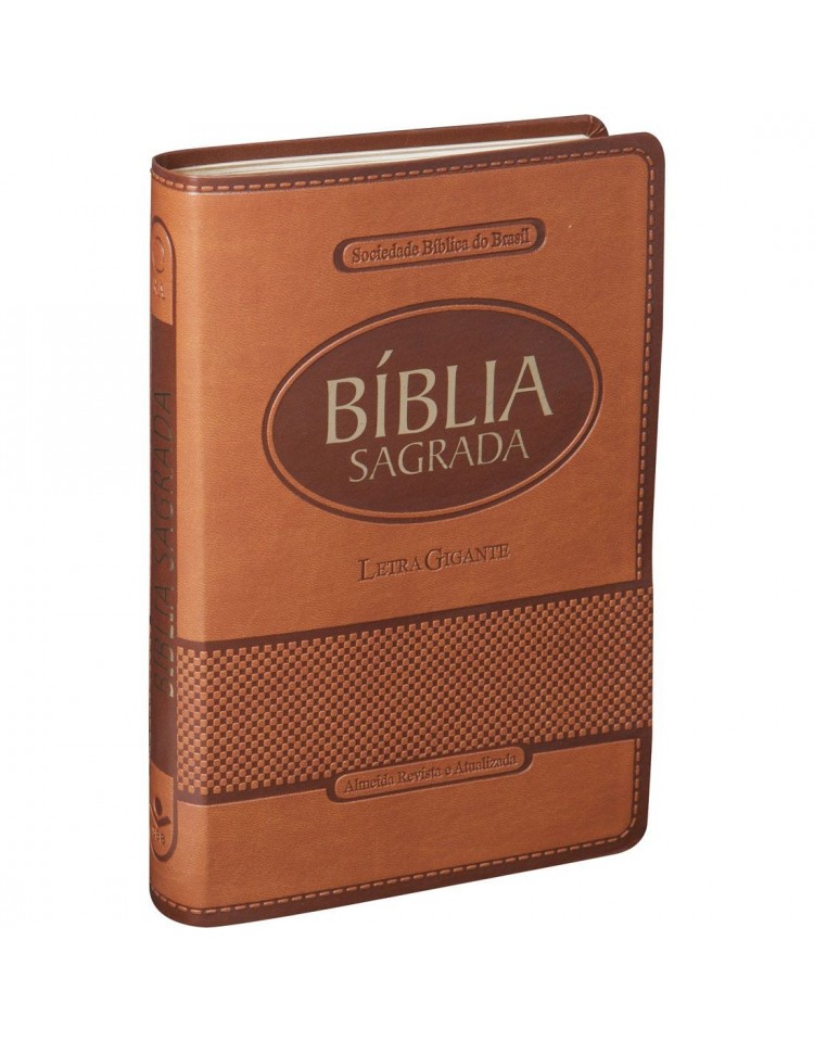 Bíblia Sagrada - letra gigante - capa castanho claro com beiras douradas e índice digital
