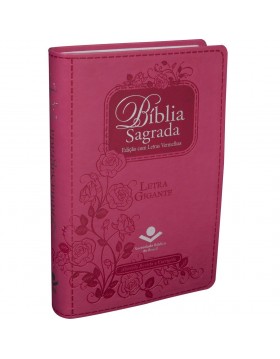 Bíblia Sagrada - letra gigante - capa rosa com beiras prateadas e índice digital
