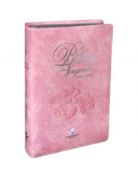 Bíblia Sagrada - letra gigante - capa rosa nobre com beiras prateadas