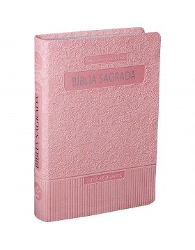 Bíblia Sagrada - letra gigante - capa rosa claro com beiras prateadas e índice digital